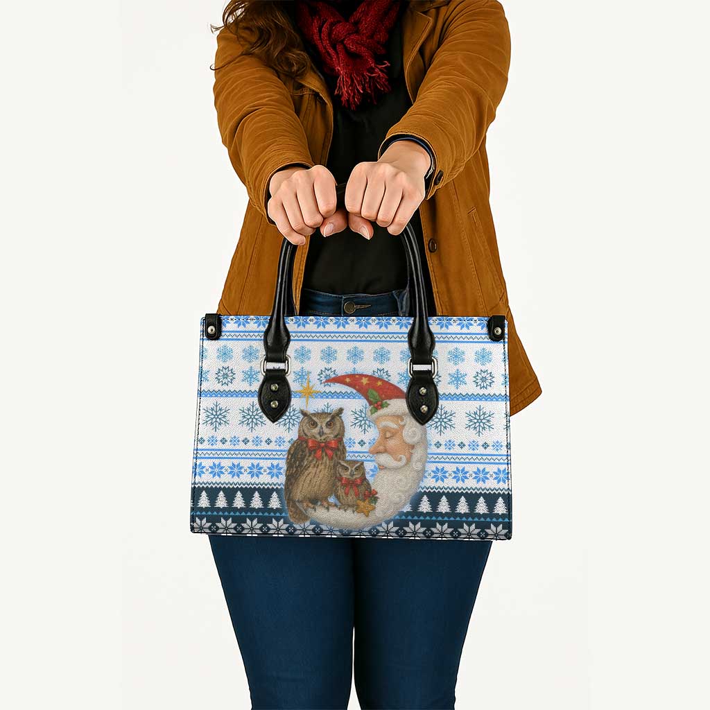 Owl Love Santa Moon Christmas Leather Bag Xmas Holiday Patterns - Wonder Print Shop