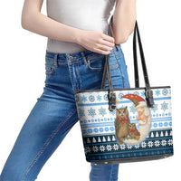 Owl Love Santa Moon Christmas Leather Tote Bag Xmas Holiday Patterns - Wonder Print Shop
