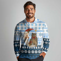Owl Love Santa Moon Christmas Long Sleeve Polo Shirt Xmas Holiday Patterns - Wonder Print Shop