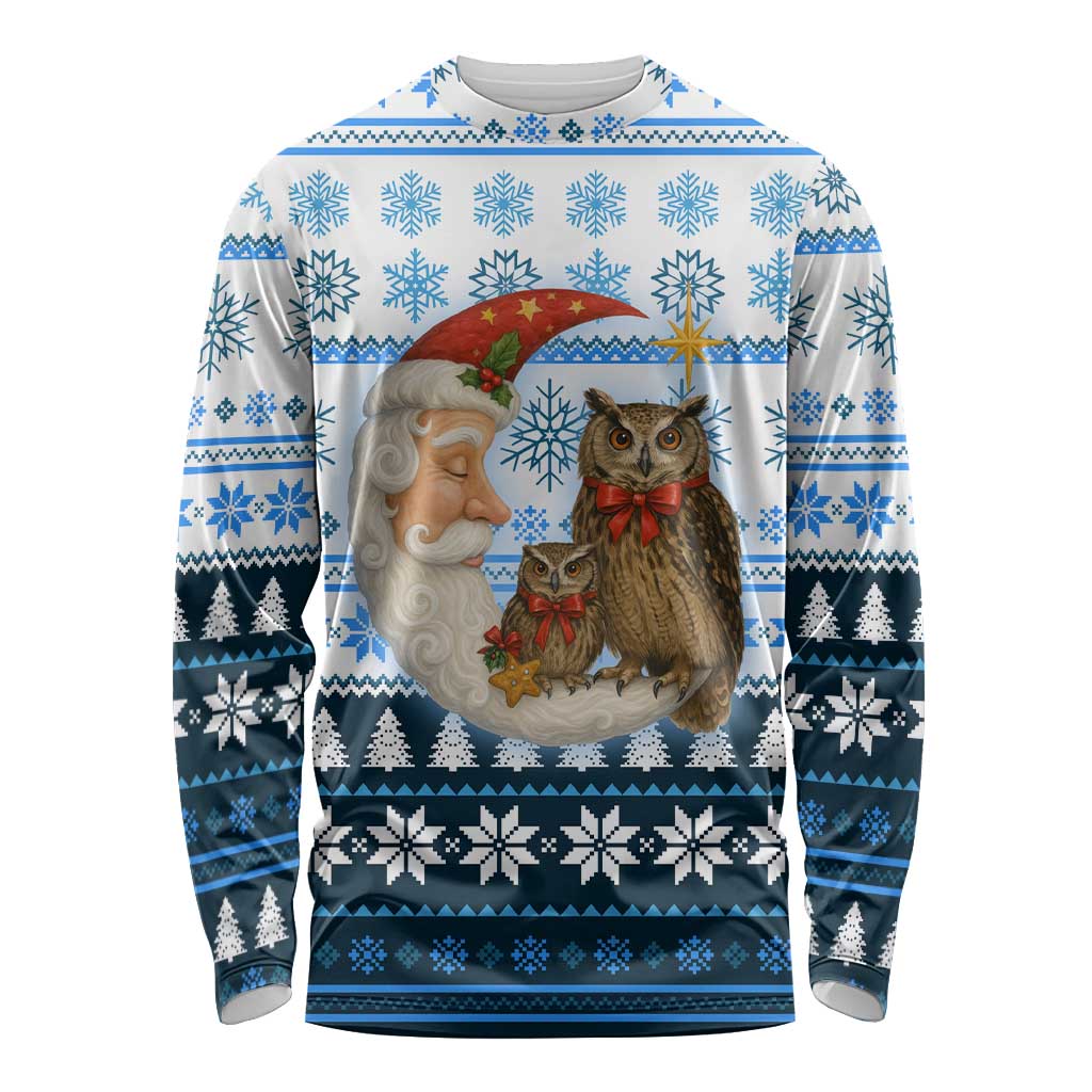 Owl Love Santa Moon Christmas Long Sleeve Shirt Xmas Holiday Patterns - Wonder Print Shop