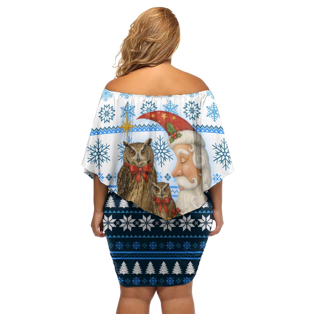 Owl Love Santa Moon Christmas Off Shoulder Short Dress Xmas Holiday Patterns - Wonder Print Shop