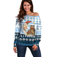 Owl Love Santa Moon Christmas Off Shoulder Sweater Xmas Holiday Patterns - Wonder Print Shop
