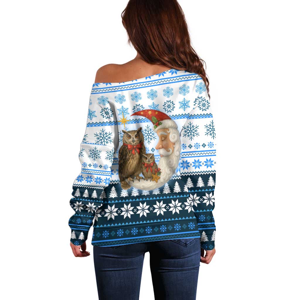 Owl Love Santa Moon Christmas Off Shoulder Sweater Xmas Holiday Patterns - Wonder Print Shop