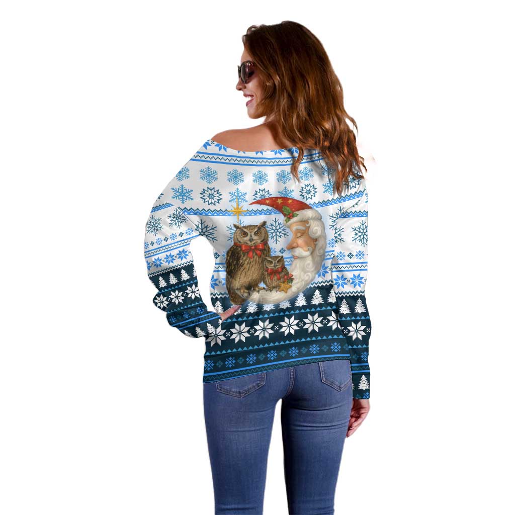 Owl Love Santa Moon Christmas Off Shoulder Sweater Xmas Holiday Patterns - Wonder Print Shop