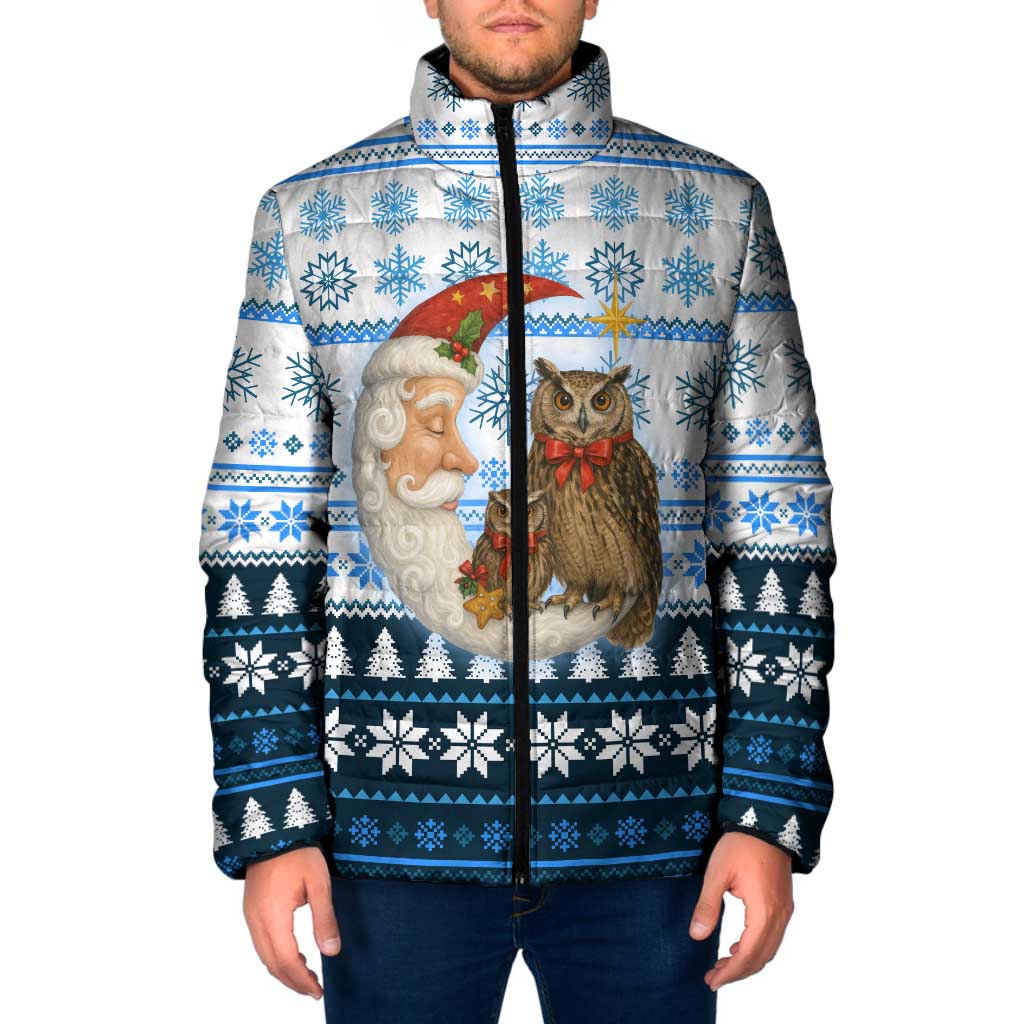 Owl Love Santa Moon Christmas Padded Jacket Xmas Holiday Patterns - Wonder Print Shop