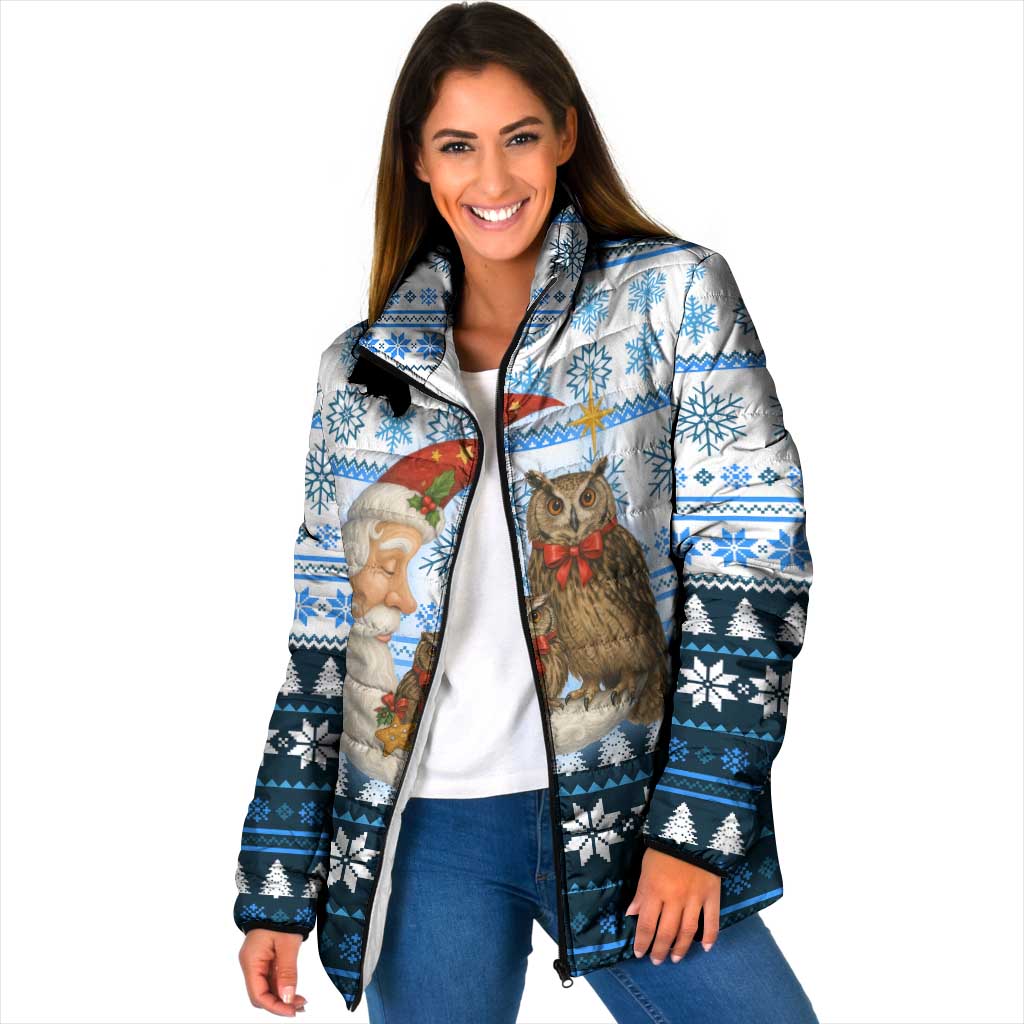 Owl Love Santa Moon Christmas Padded Jacket Xmas Holiday Patterns - Wonder Print Shop
