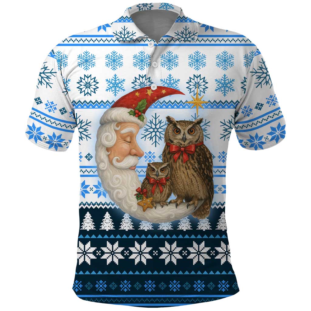 Owl Love Santa Moon Christmas Polo Shirt Xmas Holiday Patterns - Wonder Print Shop