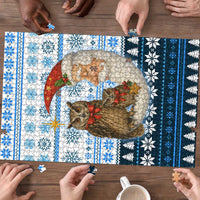 Owl Love Santa Moon Christmas Puzzle Xmas Holiday Patterns - Wonder Print Shop