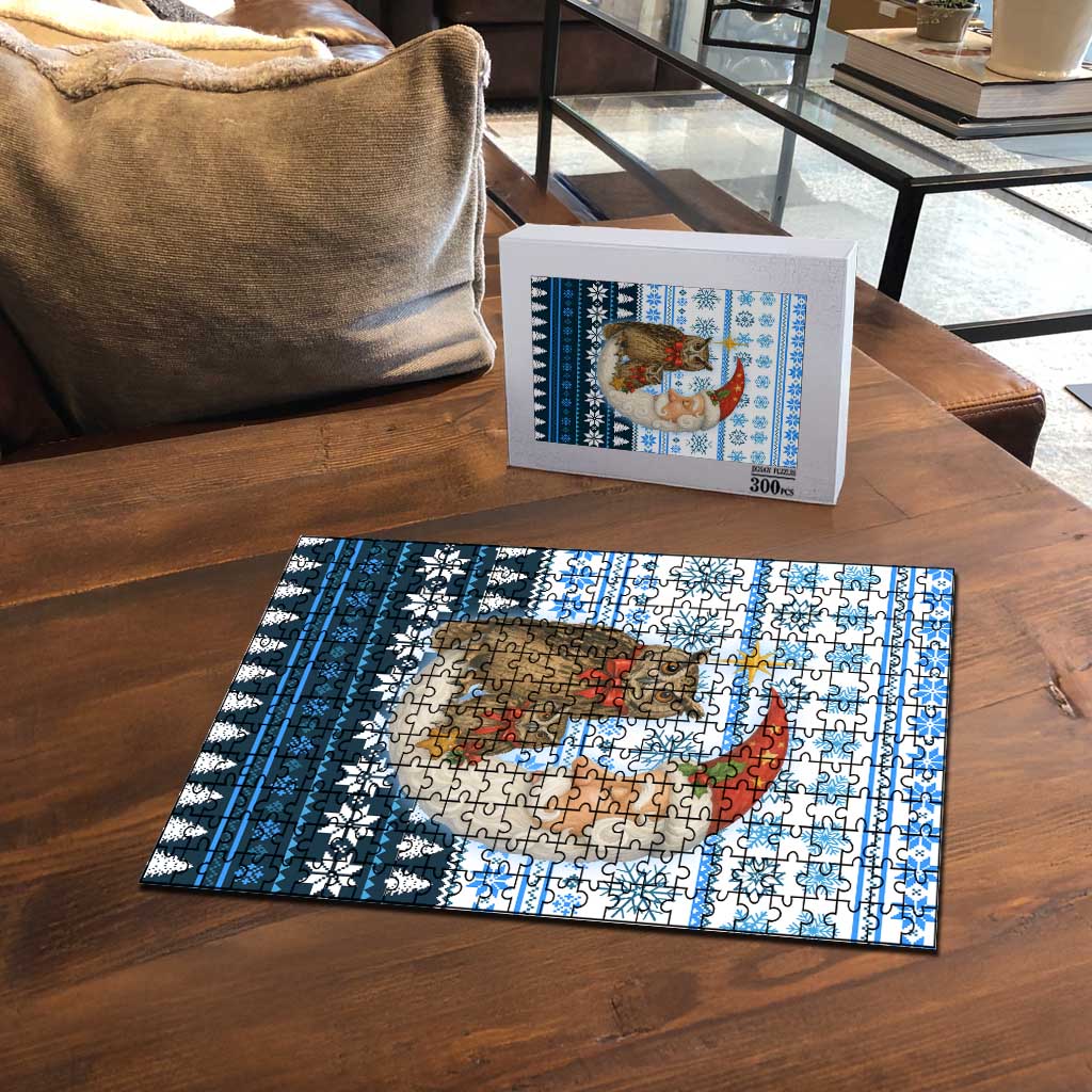 Owl Love Santa Moon Christmas Puzzle Xmas Holiday Patterns - Wonder Print Shop