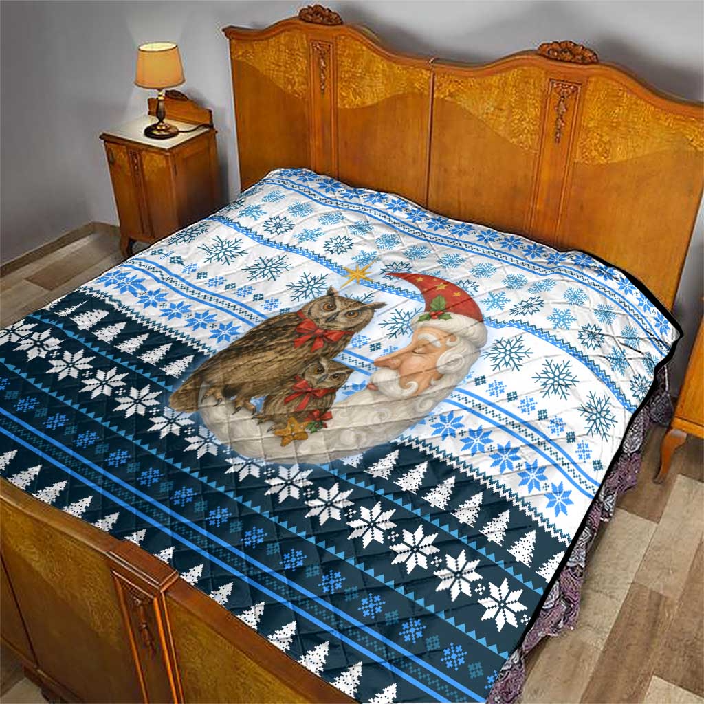 Owl Love Santa Moon Christmas Quilt Xmas Holiday Patterns - Wonder Print Shop