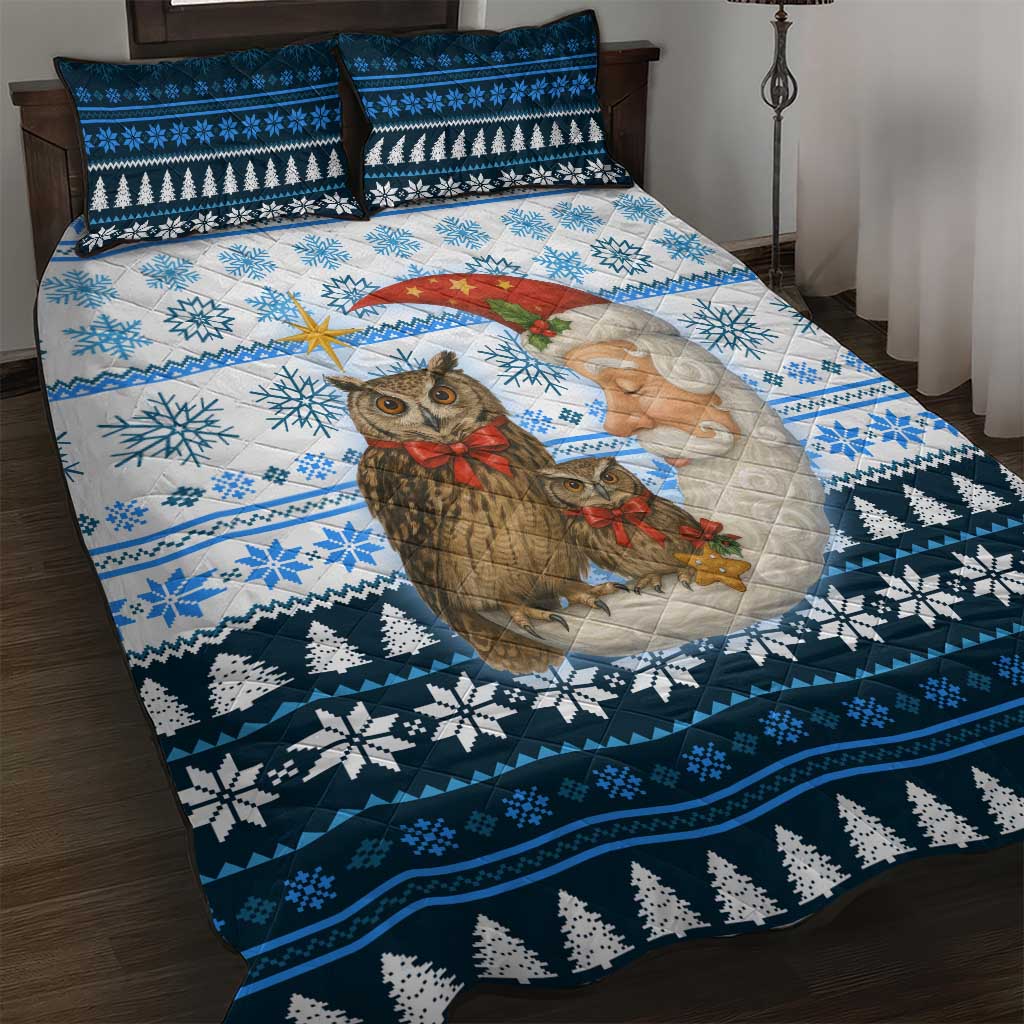 Owl Love Santa Moon Christmas Quilt Bed Set Xmas Holiday Patterns - Wonder Print Shop