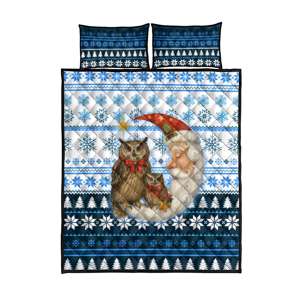 Owl Love Santa Moon Christmas Quilt Bed Set Xmas Holiday Patterns - Wonder Print Shop