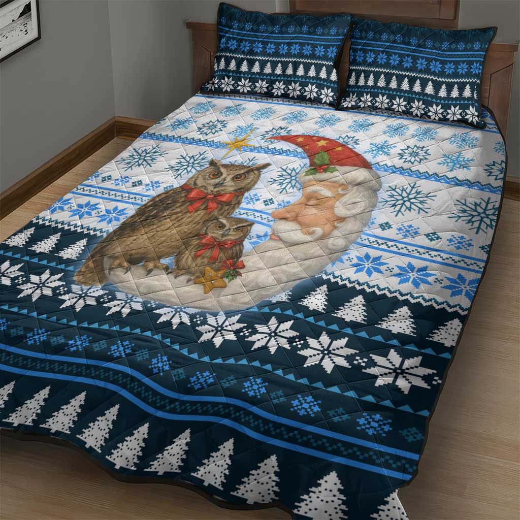Owl Love Santa Moon Christmas Quilt Bed Set Xmas Holiday Patterns - Wonder Print Shop