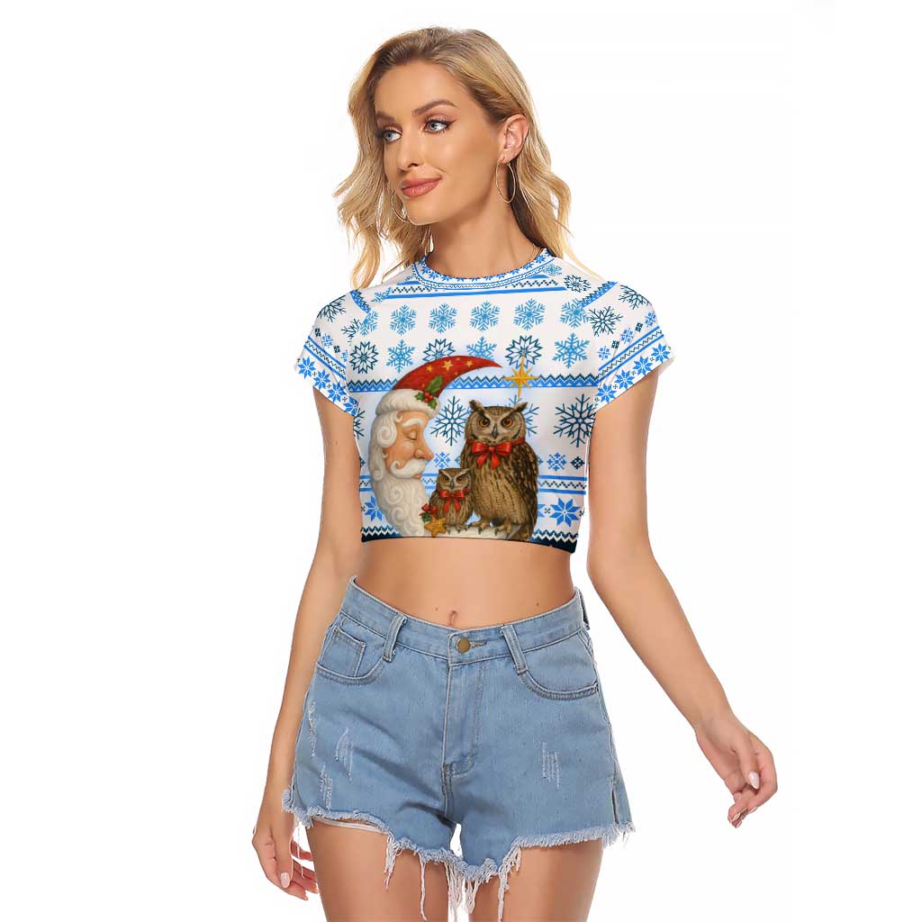 Owl Love Santa Moon Christmas Raglan Cropped T Shirt Xmas Holiday Patterns - Wonder Print Shop