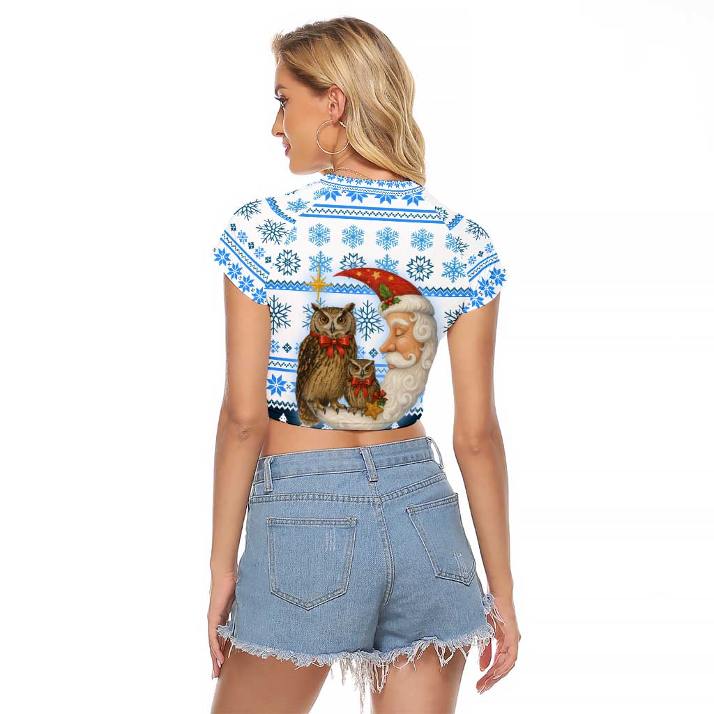 Owl Love Santa Moon Christmas Raglan Cropped T Shirt Xmas Holiday Patterns - Wonder Print Shop