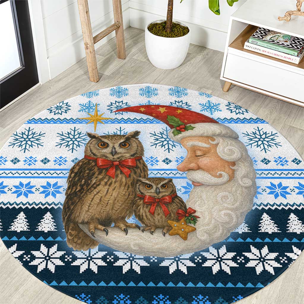 Owl Love Santa Moon Christmas Round Carpet Xmas Holiday Patterns - Wonder Print Shop