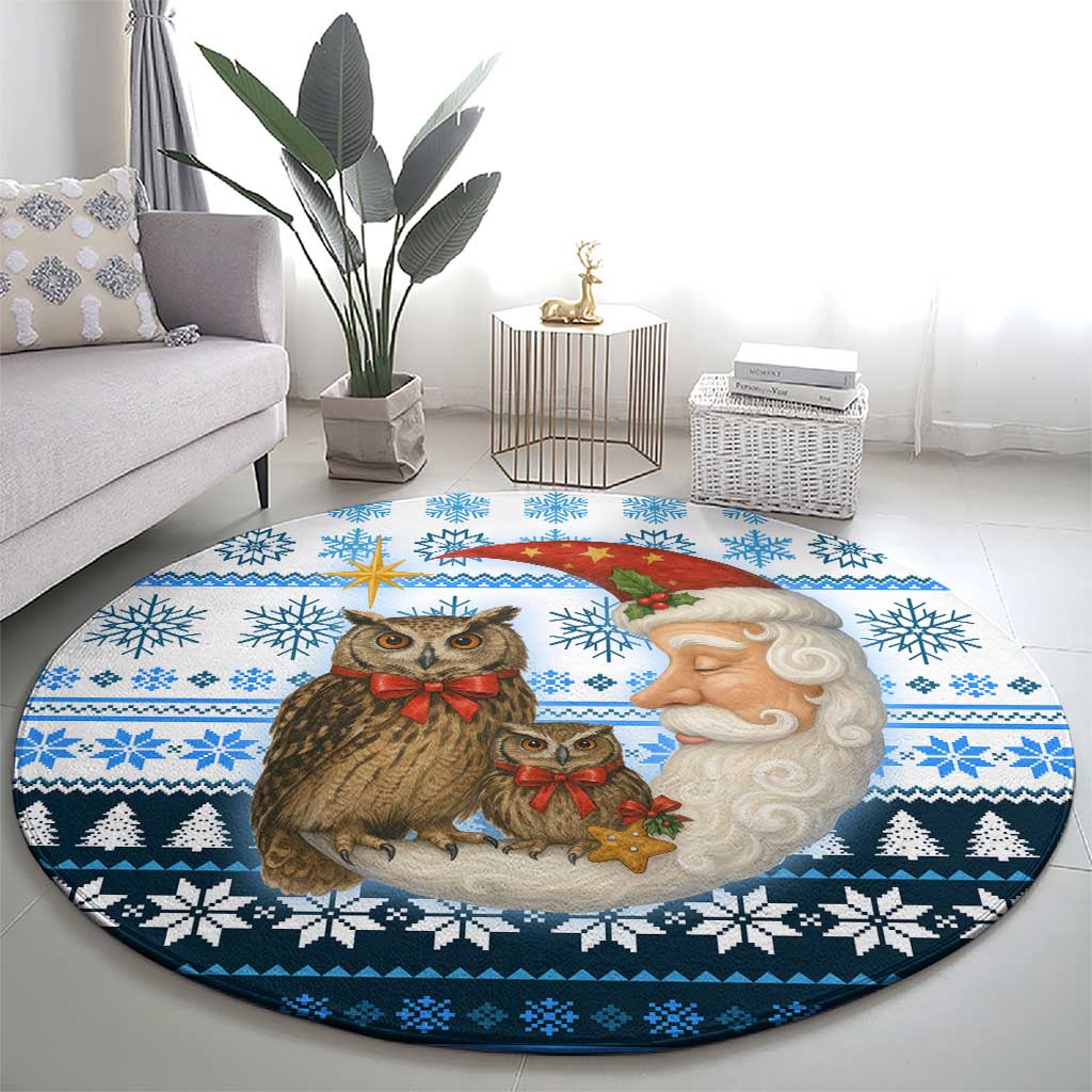 Owl Love Santa Moon Christmas Round Carpet Xmas Holiday Patterns - Wonder Print Shop
