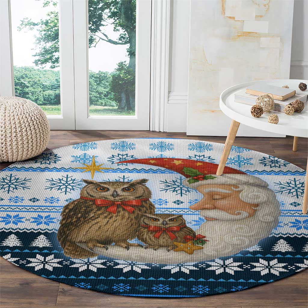 Owl Love Santa Moon Christmas Round Carpet Xmas Holiday Patterns - Wonder Print Shop