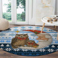 Owl Love Santa Moon Christmas Round Carpet Xmas Holiday Patterns - Wonder Print Shop