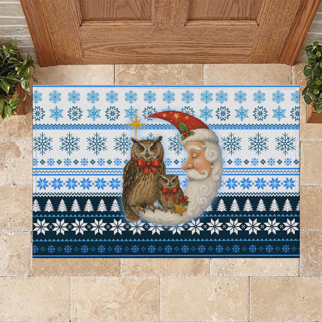 Owl Love Santa Moon Christmas Rubber Doormat Xmas Holiday Patterns - Wonder Print Shop