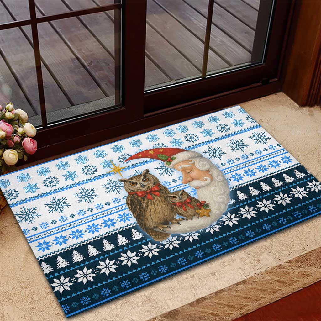 Owl Love Santa Moon Christmas Rubber Doormat Xmas Holiday Patterns - Wonder Print Shop