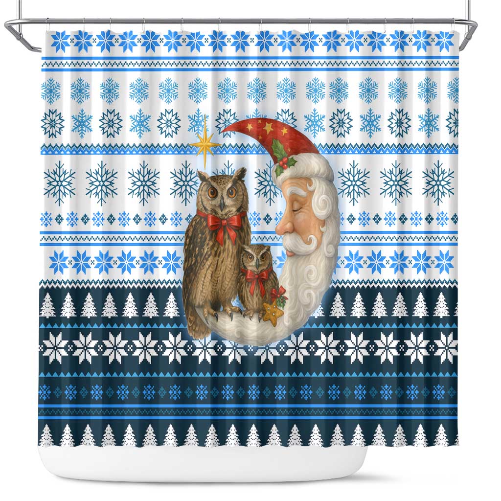 Owl Love Santa Moon Christmas Shower Curtain Xmas Holiday Patterns - Wonder Print Shop
