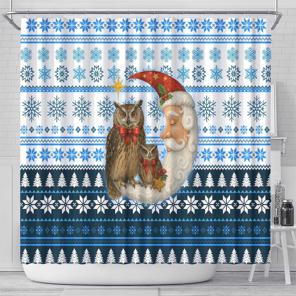 Owl Love Santa Moon Christmas Shower Curtain Xmas Holiday Patterns - Wonder Print Shop