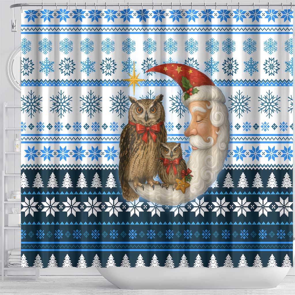 Owl Love Santa Moon Christmas Shower Curtain Xmas Holiday Patterns - Wonder Print Shop