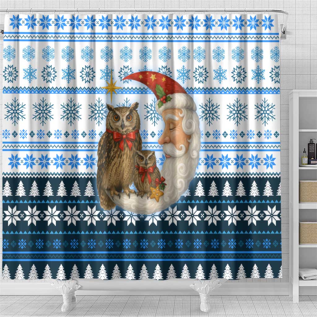 Owl Love Santa Moon Christmas Shower Curtain Xmas Holiday Patterns - Wonder Print Shop