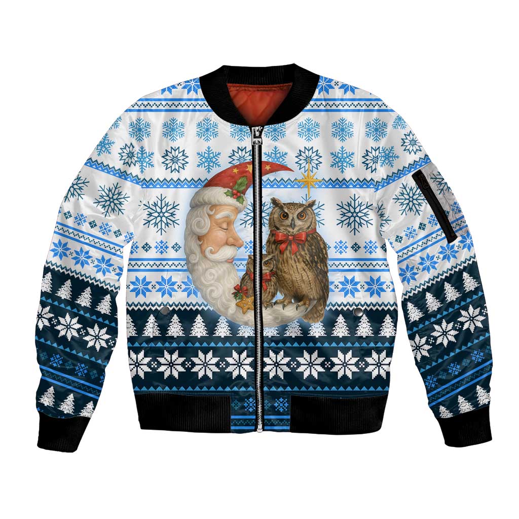 Owl Love Santa Moon Christmas Sleeve Zip Bomber Jacket Xmas Holiday Patterns - Wonder Print Shop