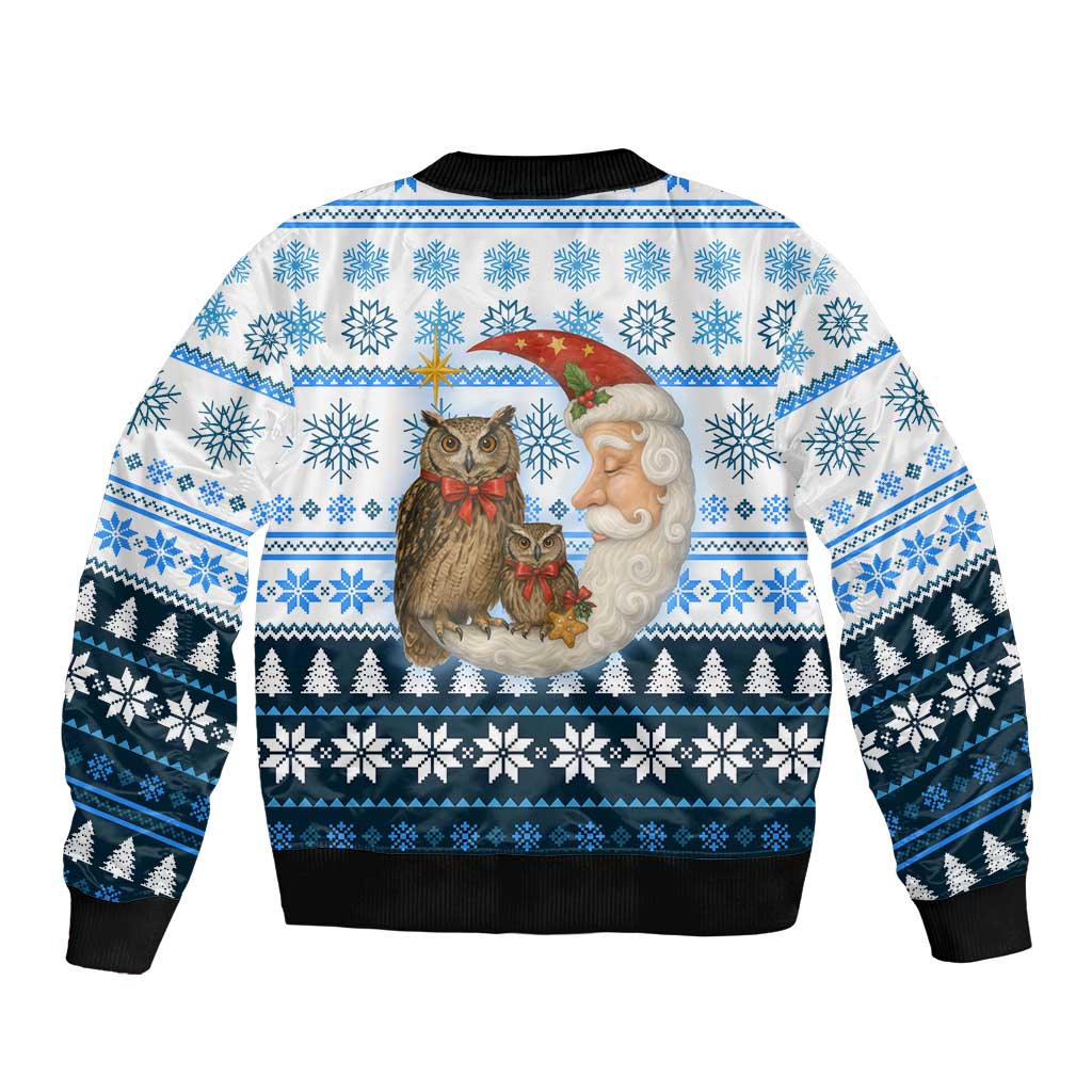 Owl Love Santa Moon Christmas Sleeve Zip Bomber Jacket Xmas Holiday Patterns - Wonder Print Shop