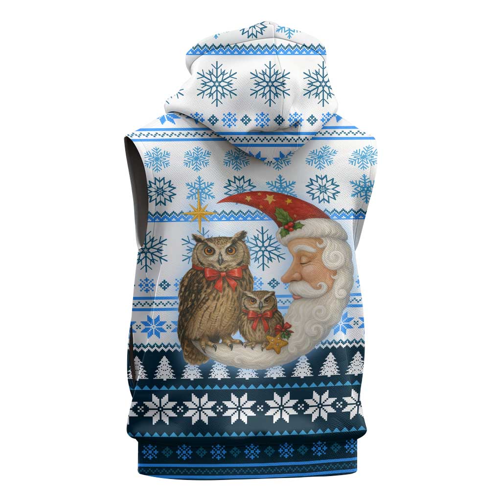 Owl Love Santa Moon Christmas Sleeveless Hoodie Xmas Holiday Patterns - Wonder Print Shop