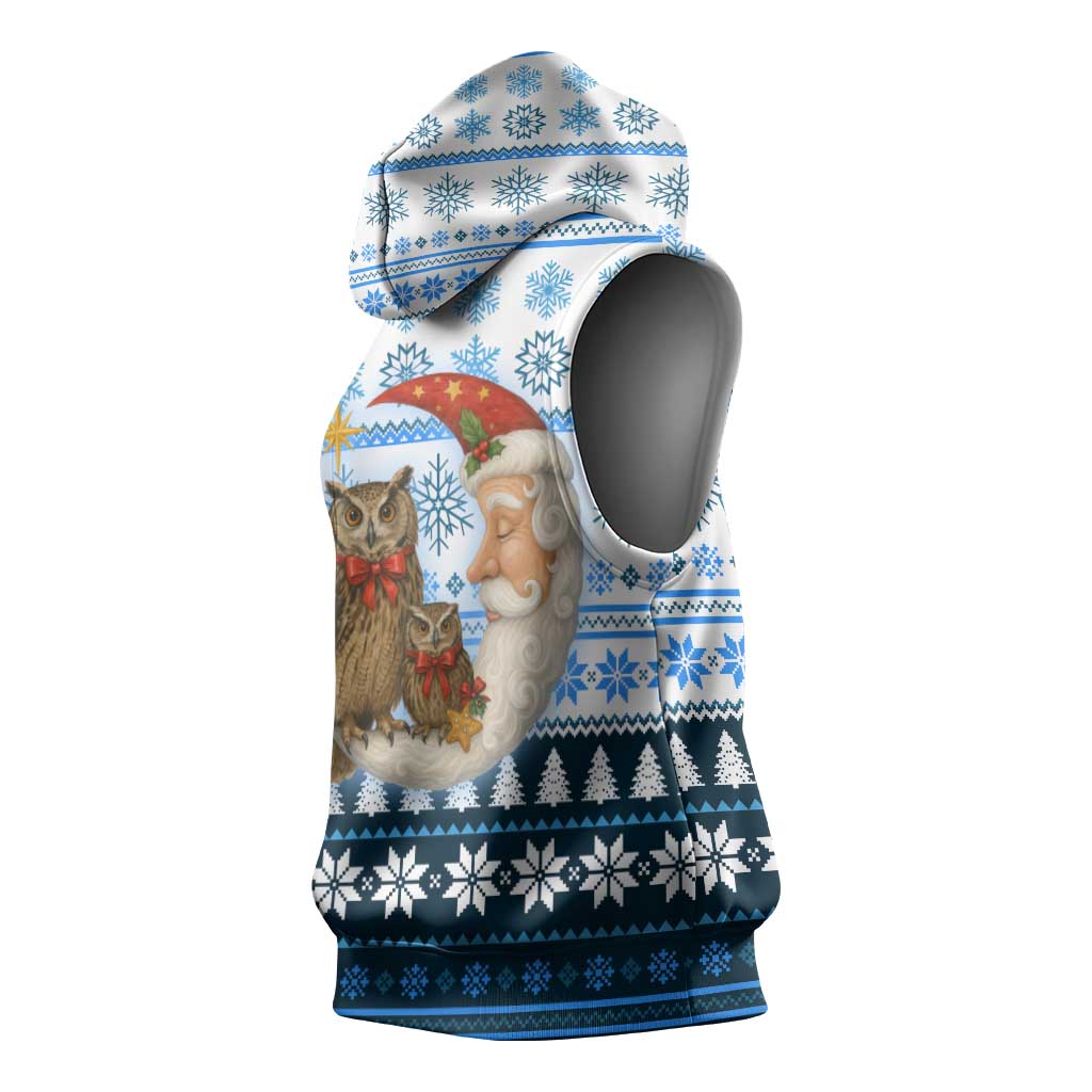 Owl Love Santa Moon Christmas Sleeveless Hoodie Xmas Holiday Patterns - Wonder Print Shop