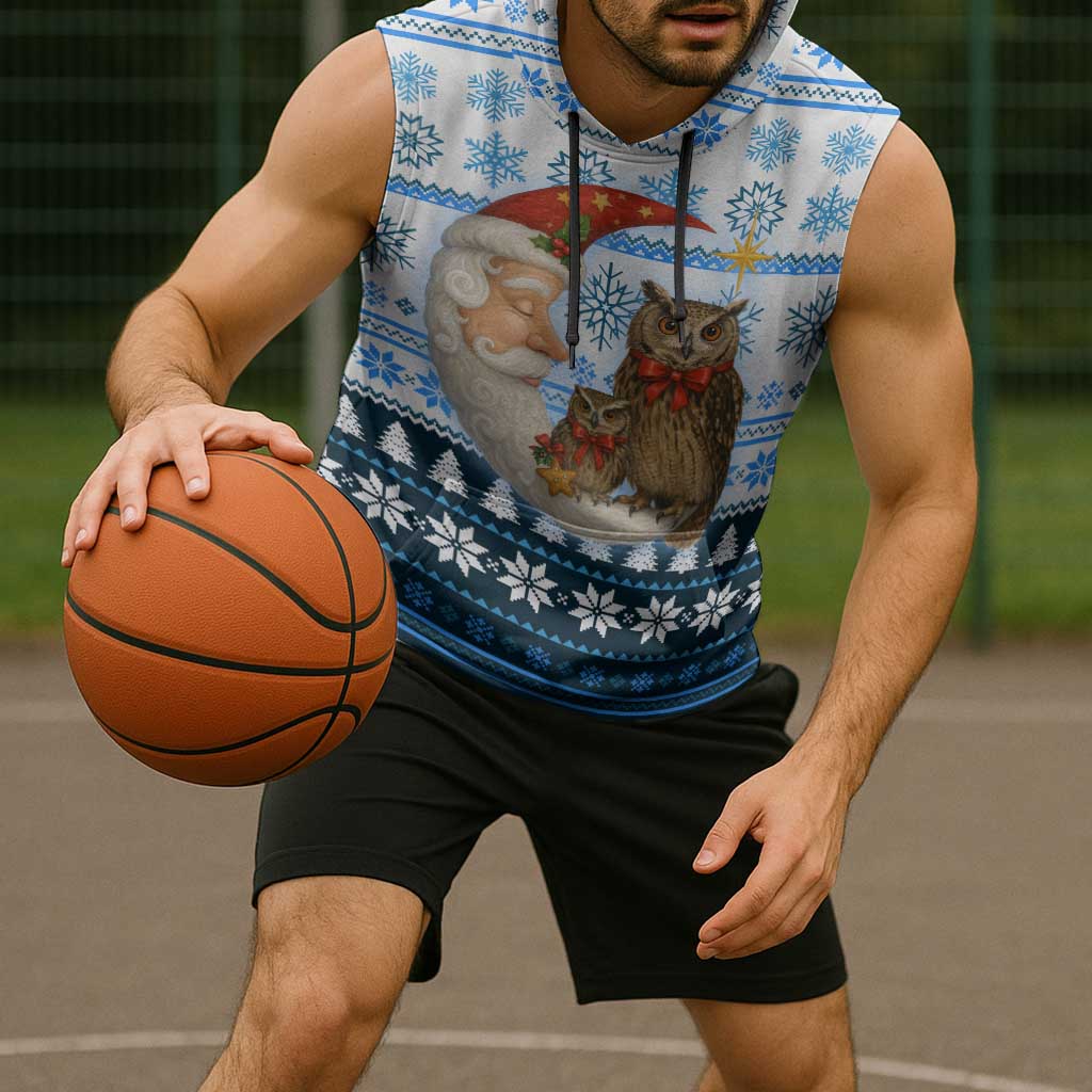 Owl Love Santa Moon Christmas Sleeveless Hoodie Xmas Holiday Patterns - Wonder Print Shop