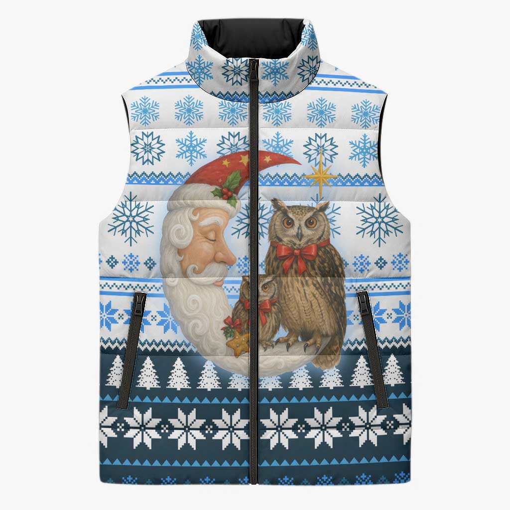 Owl Love Santa Moon Christmas Sleeveless Puffer Jacket Xmas Holiday Patterns - Wonder Print Shop