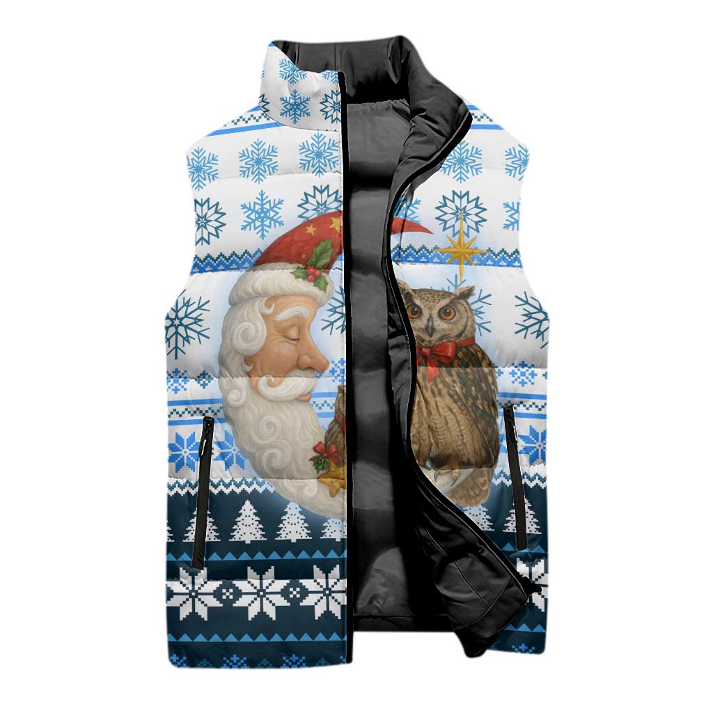 Owl Love Santa Moon Christmas Sleeveless Puffer Jacket Xmas Holiday Patterns - Wonder Print Shop