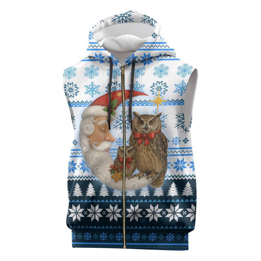 Owl Love Santa Moon Christmas Sleeveless Zip Hoodie Xmas Holiday Patterns - Wonder Print Shop