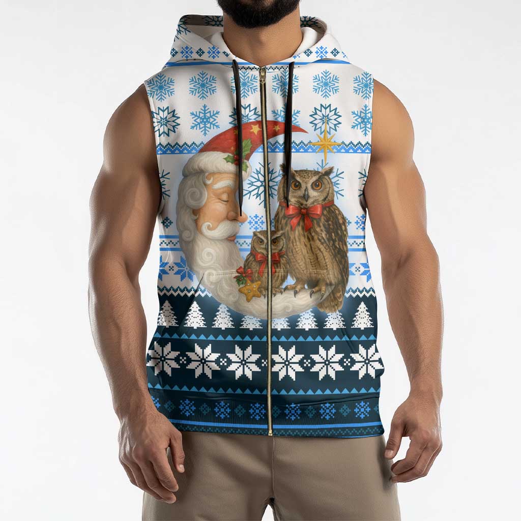 Owl Love Santa Moon Christmas Sleeveless Zip Hoodie Xmas Holiday Patterns - Wonder Print Shop