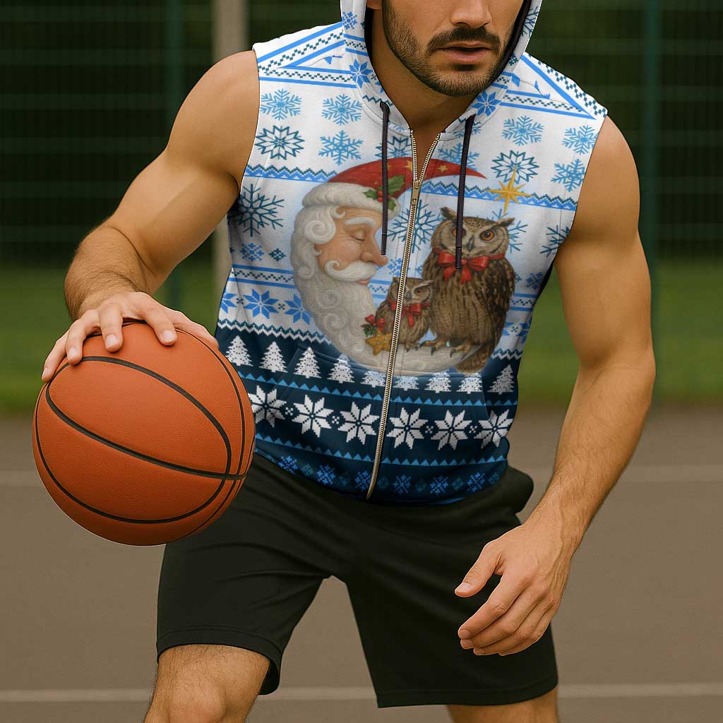 Owl Love Santa Moon Christmas Sleeveless Zip Hoodie Xmas Holiday Patterns - Wonder Print Shop