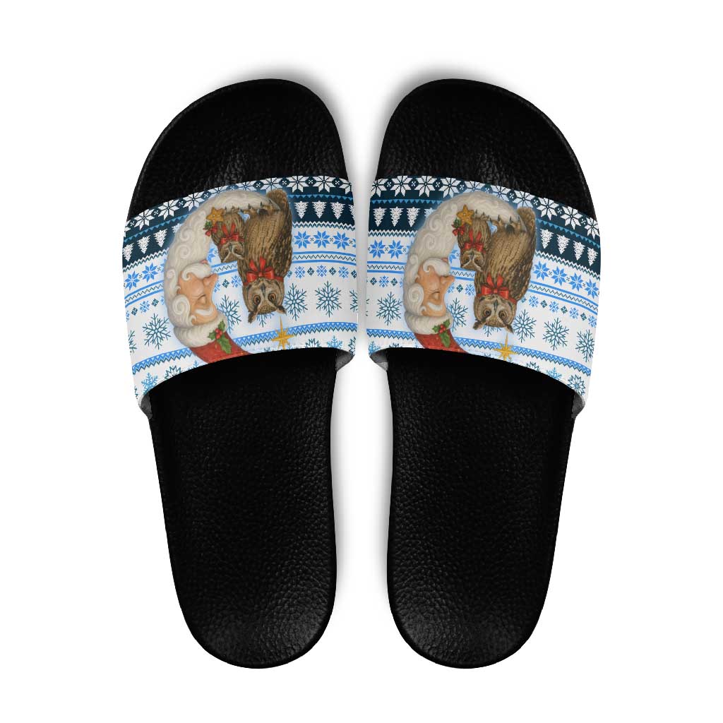 Owl Love Santa Moon Christmas Slide Sandals Xmas Holiday Patterns - Wonder Print Shop