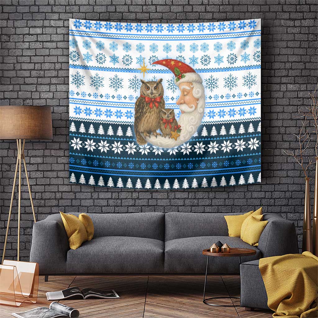 Owl Love Santa Moon Christmas Tapestry Xmas Holiday Patterns - Wonder Print Shop