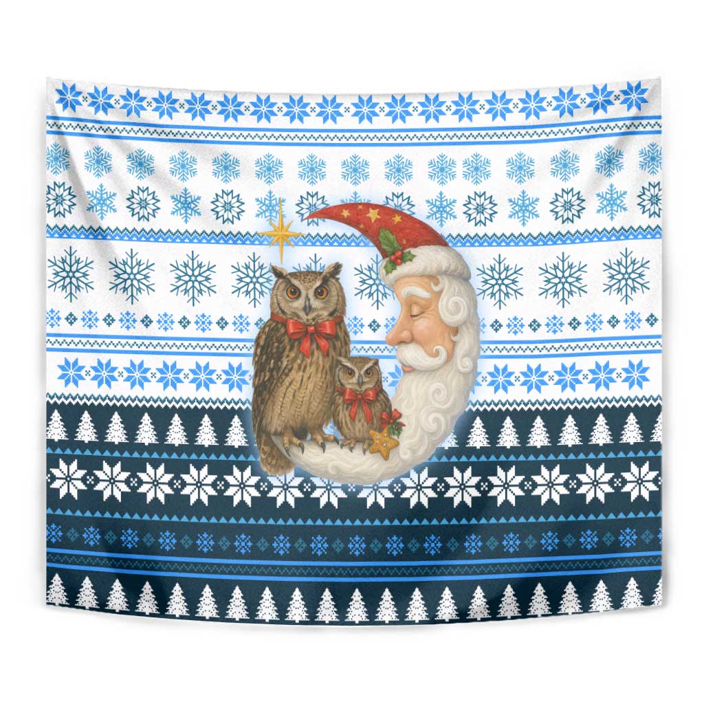 Owl Love Santa Moon Christmas Tapestry Xmas Holiday Patterns - Wonder Print Shop