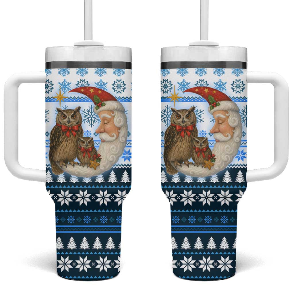Owl Love Santa Moon Christmas Tumbler With Handle Xmas Holiday Patterns - Wonder Print Shop
