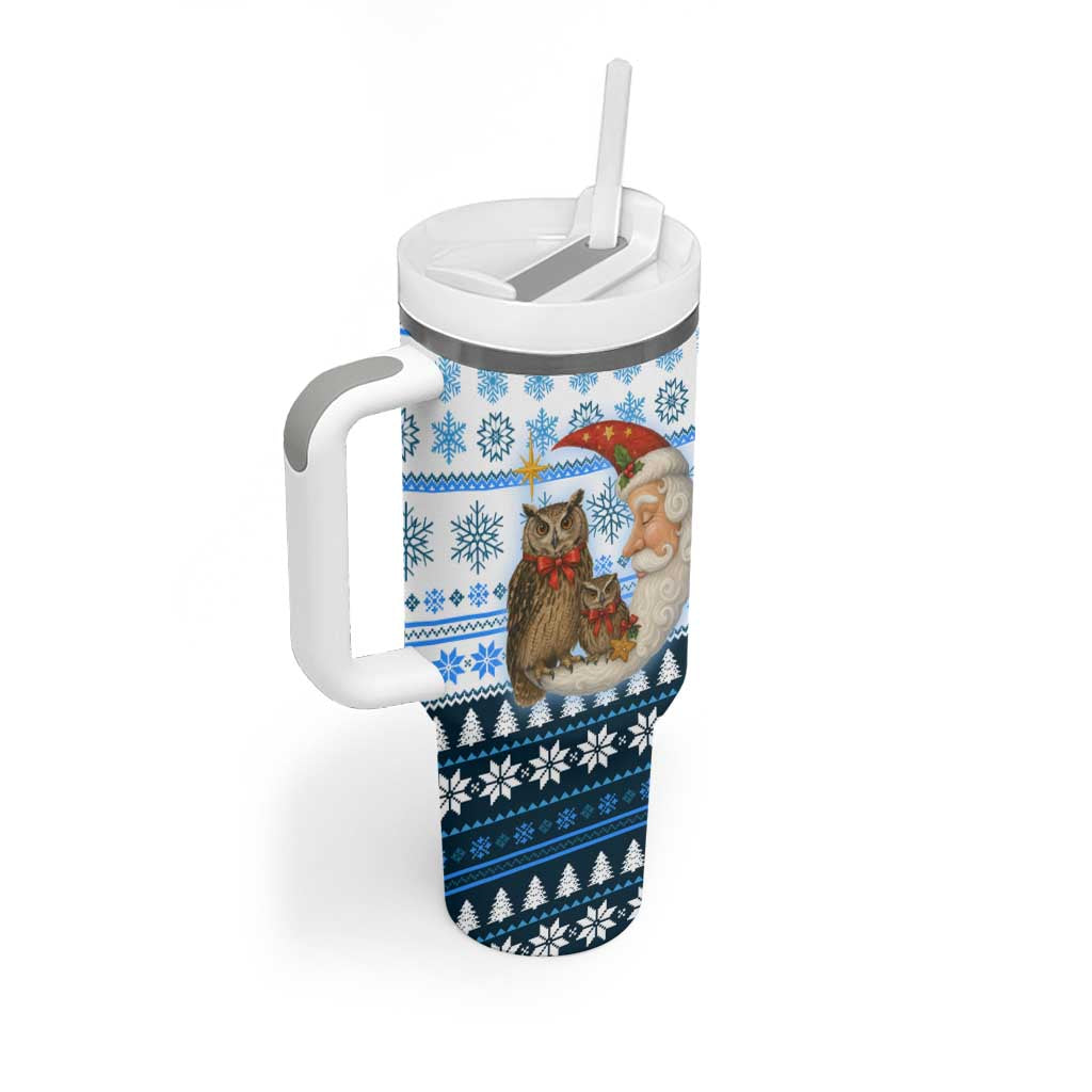 Owl Love Santa Moon Christmas Tumbler With Handle Xmas Holiday Patterns - Wonder Print Shop