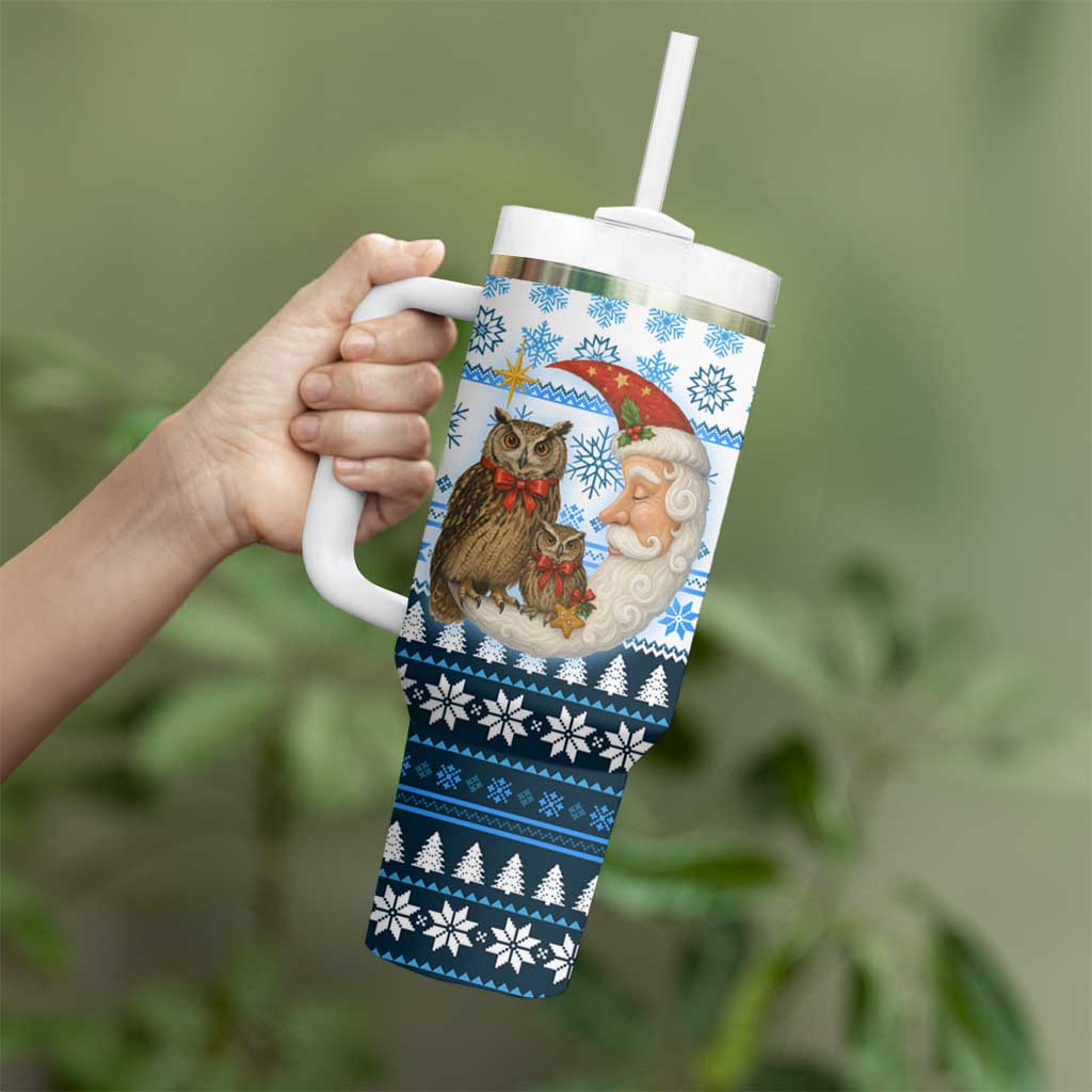 Owl Love Santa Moon Christmas Tumbler With Handle Xmas Holiday Patterns - Wonder Print Shop