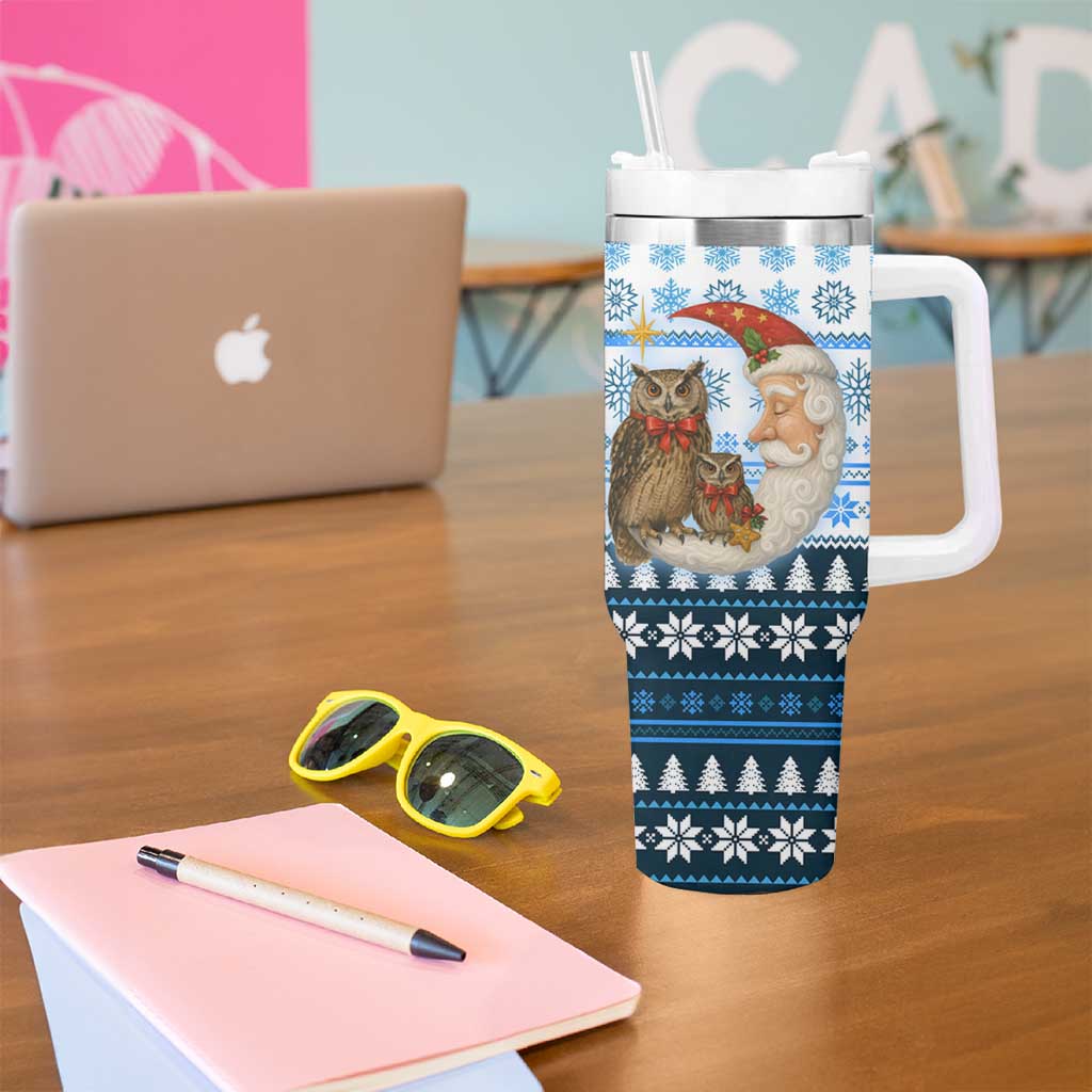Owl Love Santa Moon Christmas Tumbler With Handle Xmas Holiday Patterns - Wonder Print Shop