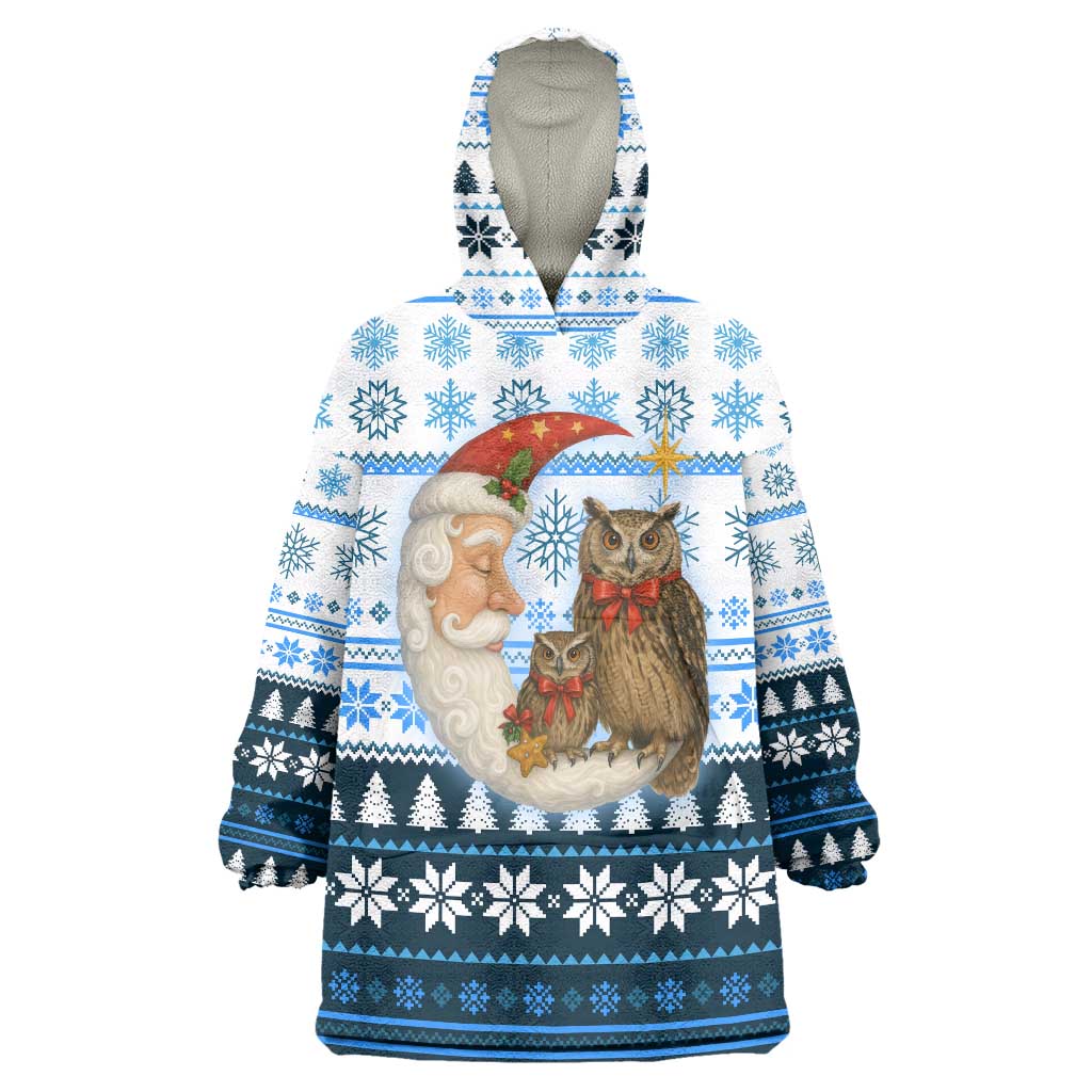 Owl Love Santa Moon Christmas Wearable Blanket Hoodie Xmas Holiday Patterns - Wonder Print Shop