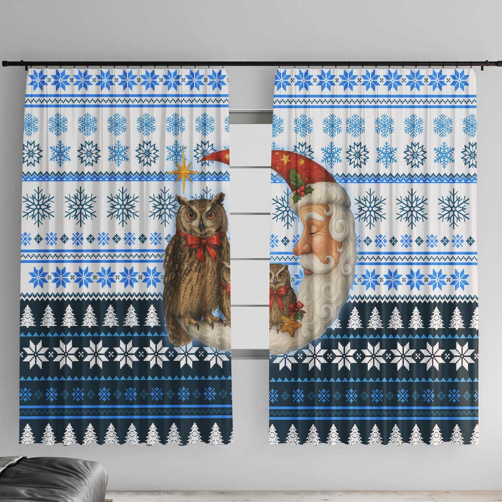 Owl Love Santa Moon Christmas Window Curtain Xmas Holiday Patterns - Wonder Print Shop