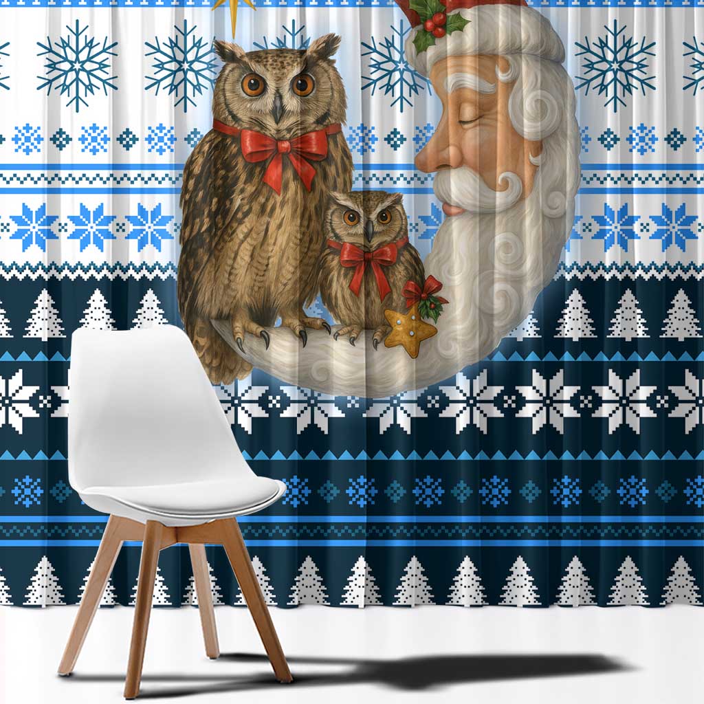 Owl Love Santa Moon Christmas Window Curtain Xmas Holiday Patterns - Wonder Print Shop
