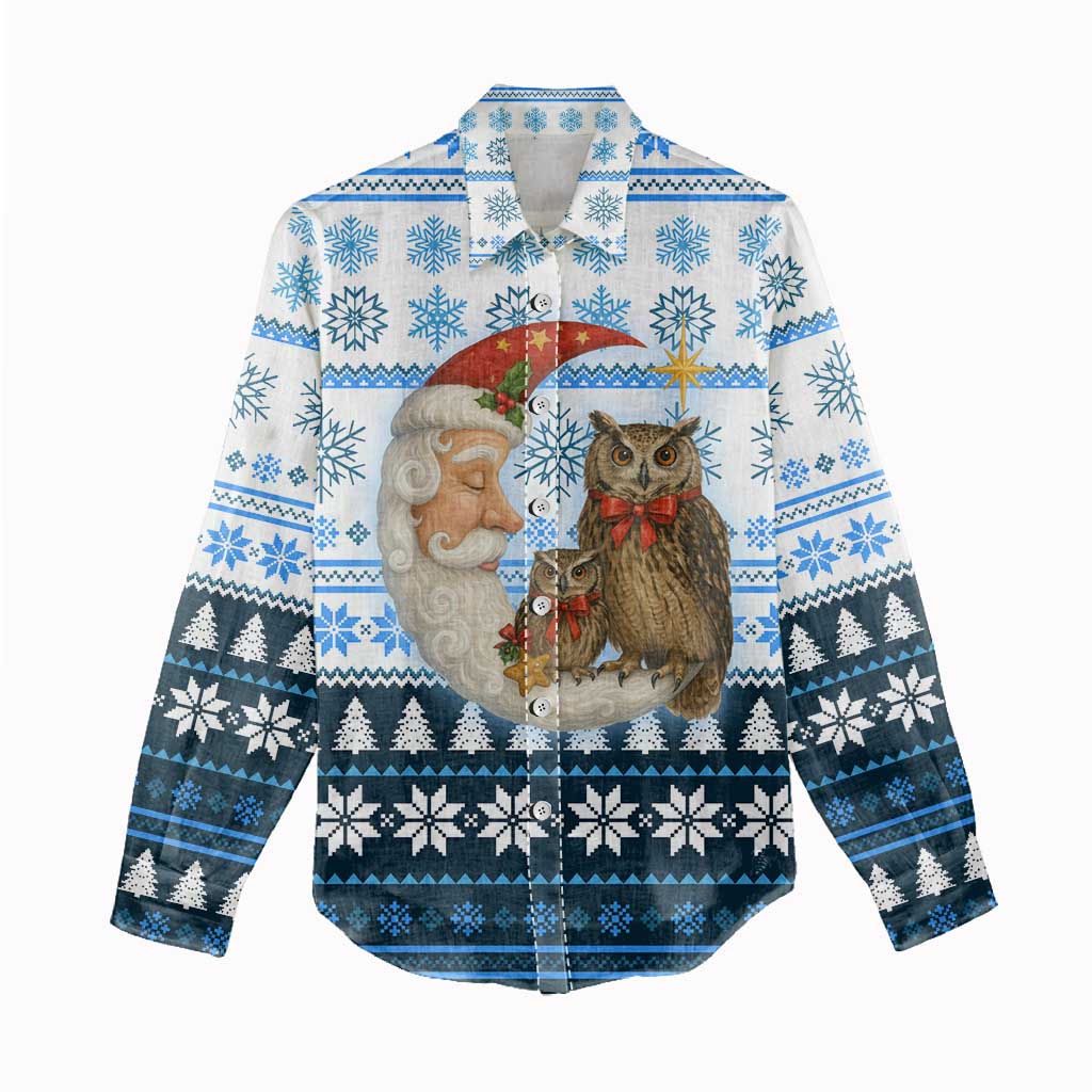 Owl Love Santa Moon Christmas Women Casual Shirt Xmas Holiday Patterns - Wonder Print Shop